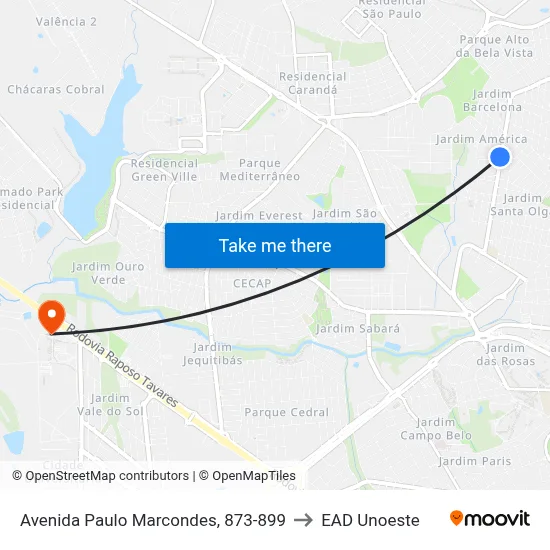 Avenida Paulo Marcondes, 873-899 to EAD Unoeste map