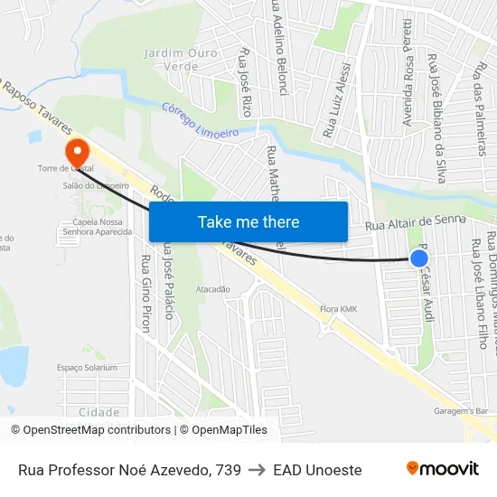 Rua Professor Noé Azevedo, 739 to EAD Unoeste map