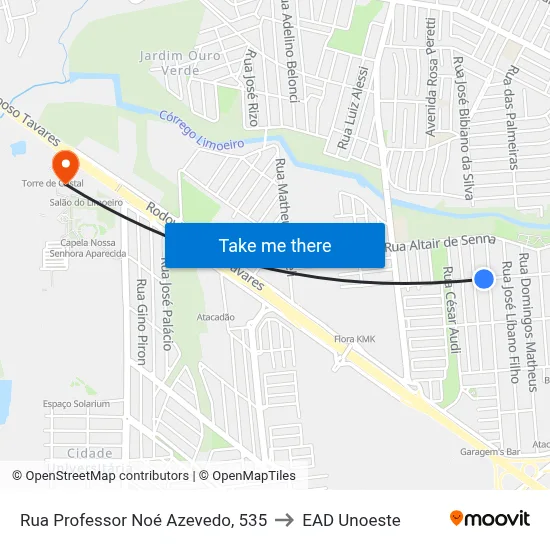 Rua Professor Noé Azevedo, 535 to EAD Unoeste map