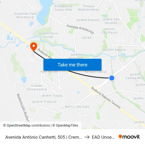 Avenida Antônio Canhetti, 505 | Cremone to EAD Unoeste map