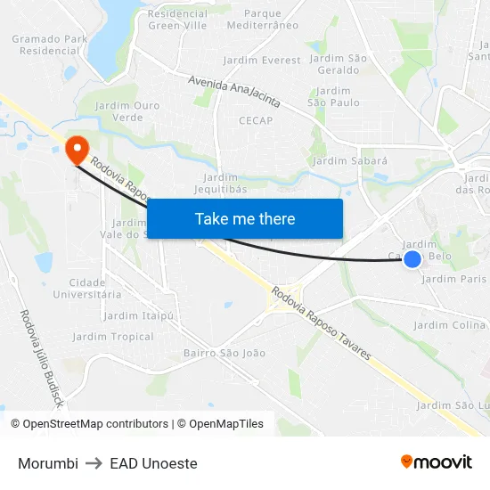 Morumbi to EAD Unoeste map