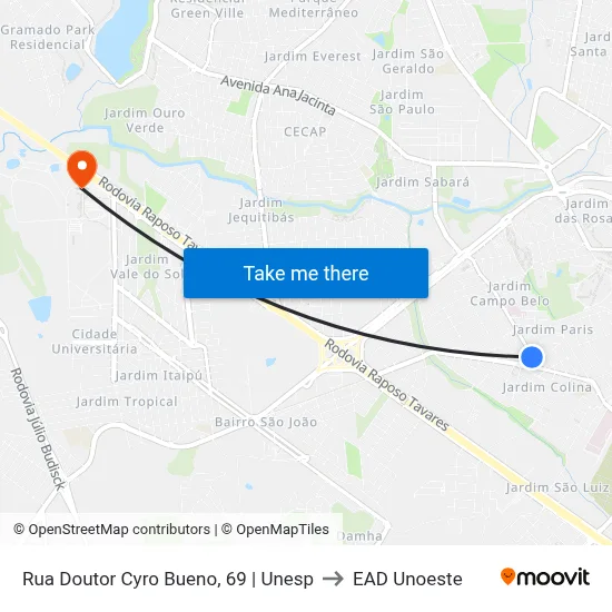 Rua Doutor Cyro Bueno, 69 | Unesp to EAD Unoeste map
