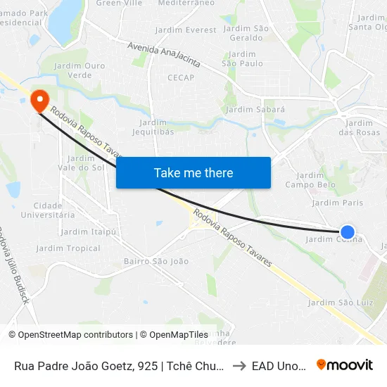 Rua Padre João Goetz, 925 | Tchê Churrascaria to EAD Unoeste map