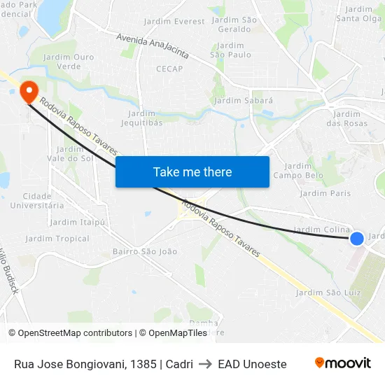 Rua Jose Bongiovani, 1385 | Cadri to EAD Unoeste map