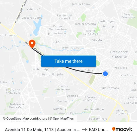 Avenida 11 De Maio, 1113 | Academia Ipiranga to EAD Unoeste map