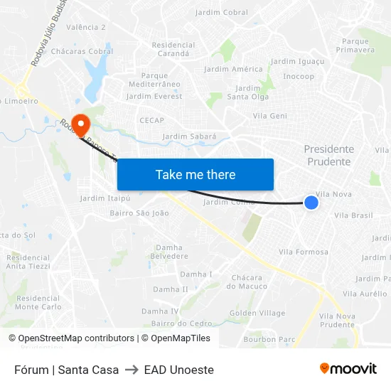 Fórum | Santa Casa to EAD Unoeste map
