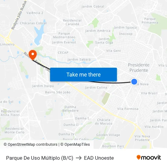 Parque De Uso Múltiplo (B/C) to EAD Unoeste map