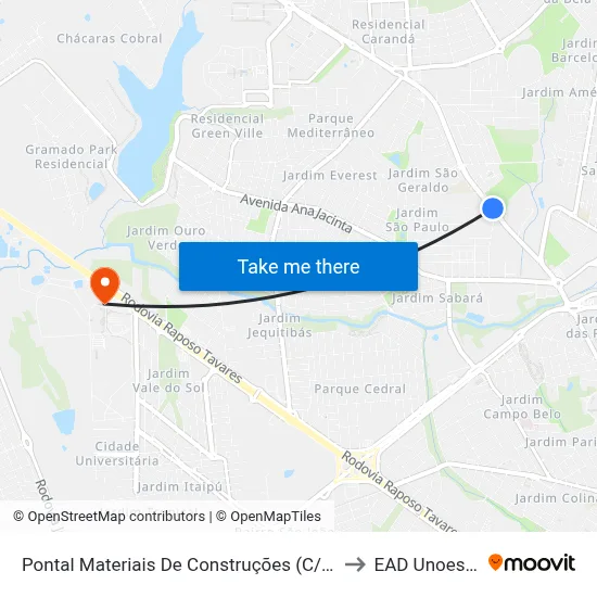 Pontal Materiais De Construções (C/B) to EAD Unoeste map