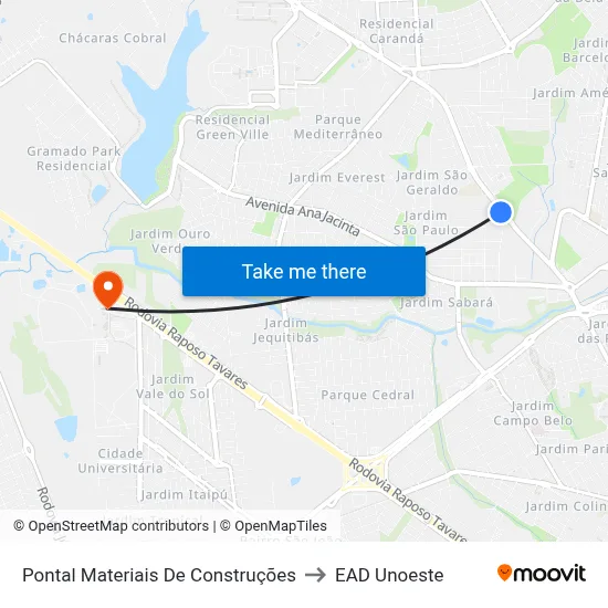 Pontal Materiais De Construções to EAD Unoeste map