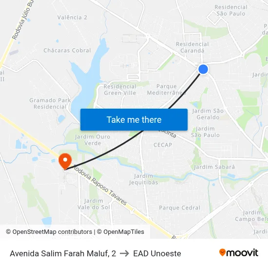 Avenida Salim Farah Maluf, 2 to EAD Unoeste map
