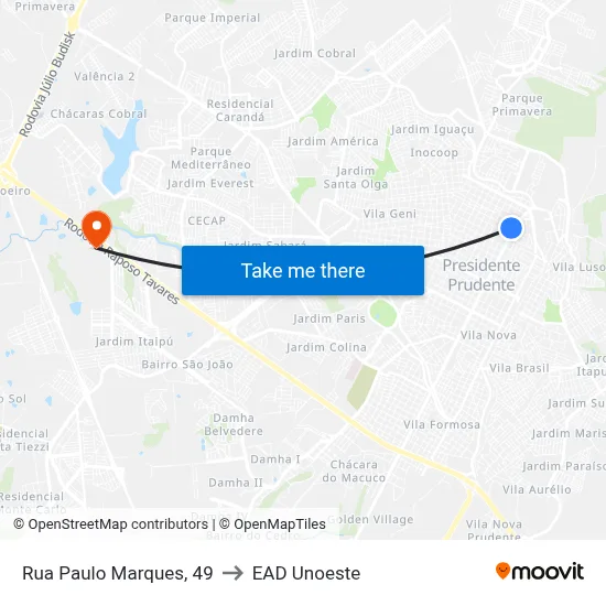 Rua Paulo Marques, 49 to EAD Unoeste map