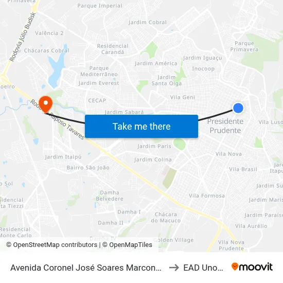 Avenida Coronel José Soares Marcondes, 220 to EAD Unoeste map