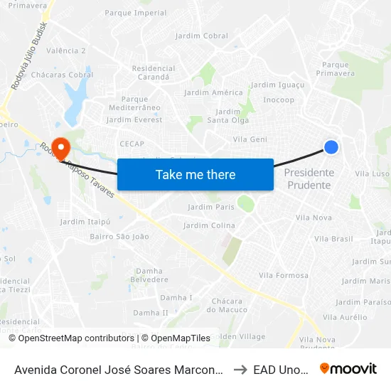Avenida Coronel José Soares Marcondes, 265 to EAD Unoeste map