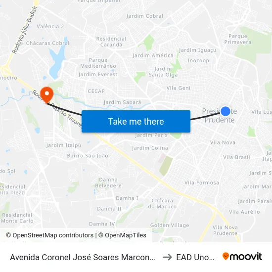 Avenida Coronel José Soares Marcondes, 788 to EAD Unoeste map
