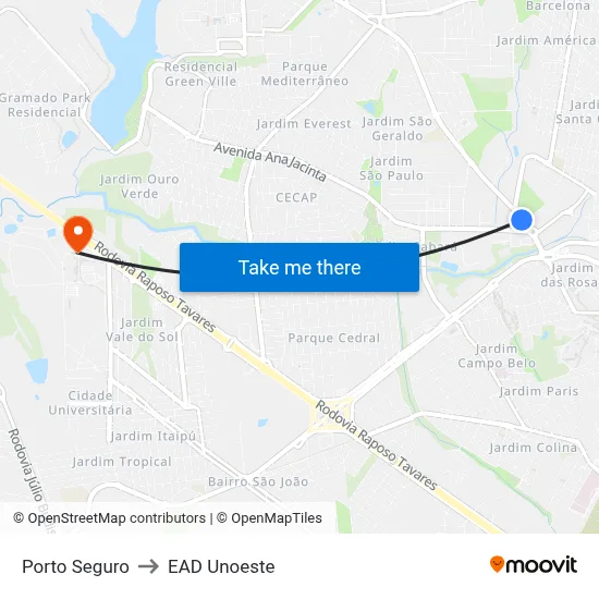 Porto Seguro to EAD Unoeste map