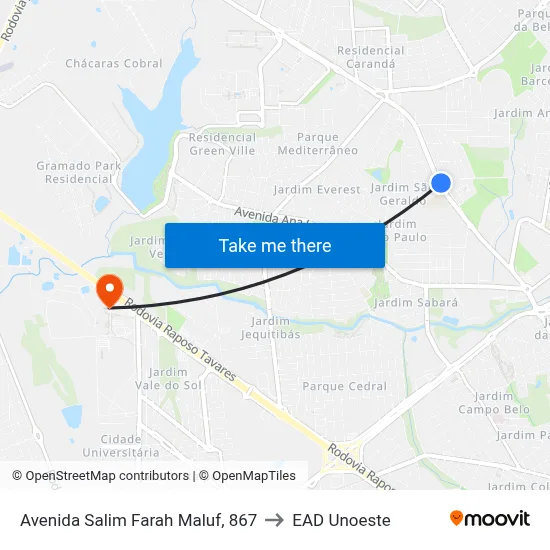 Avenida Salim Farah Maluf, 867 to EAD Unoeste map