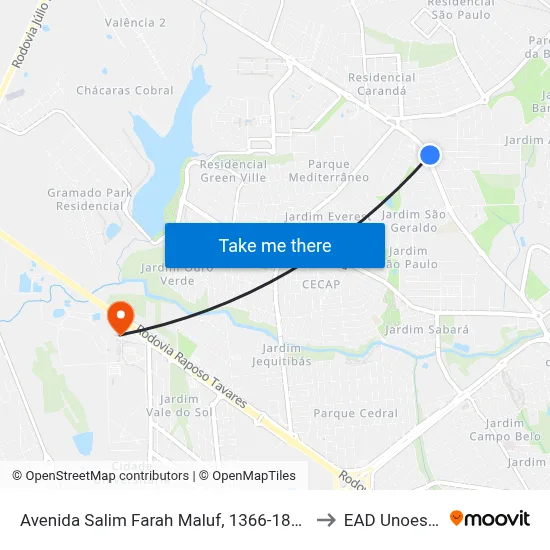 Avenida Salim Farah Maluf, 1366-1870 to EAD Unoeste map