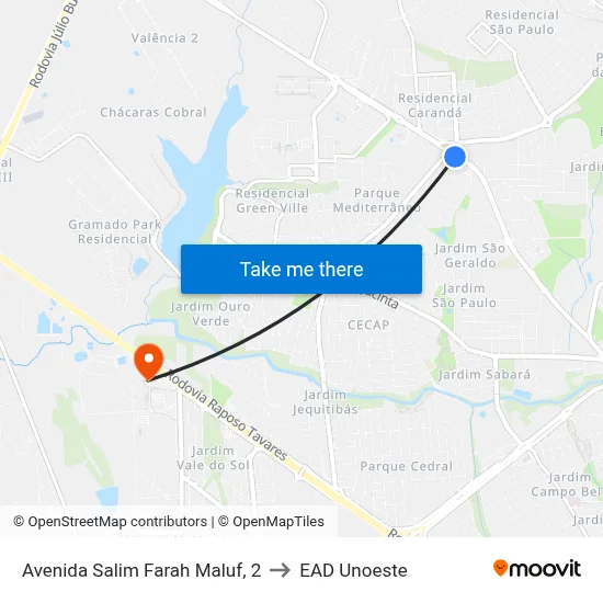 Avenida Salim Farah Maluf, 2 to EAD Unoeste map