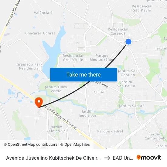 Avenida Juscelino Kubitschek De Oliveira Presidente, 3577 to EAD Unoeste map