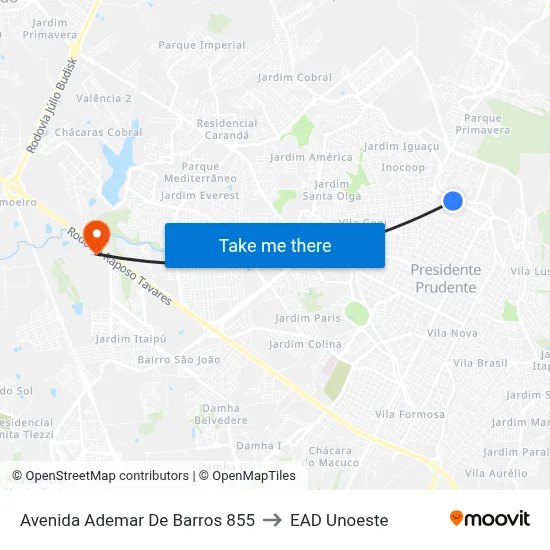 Avenida Ademar De Barros 855 to EAD Unoeste map