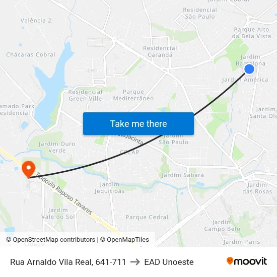 Rua Arnaldo Vila Real, 641-711 to EAD Unoeste map