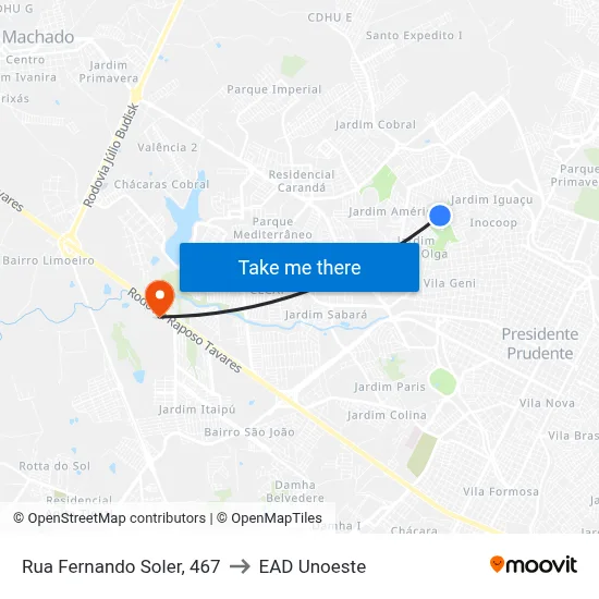 Rua Fernando Soler, 467 to EAD Unoeste map