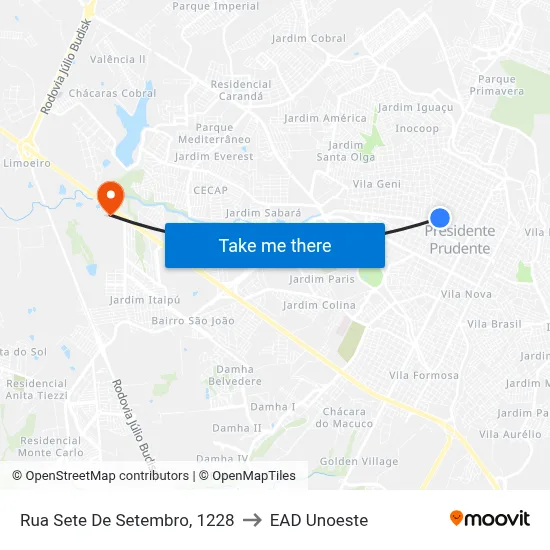 Rua Sete De Setembro, 1228 to EAD Unoeste map