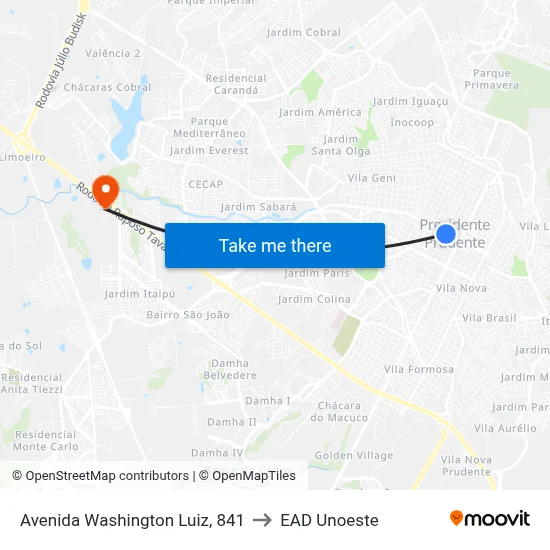 Avenida Washington Luiz, 841 to EAD Unoeste map