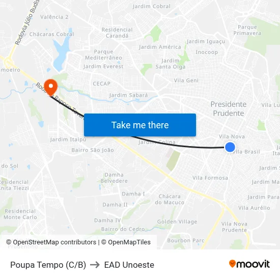 Poupa Tempo (C/B) to EAD Unoeste map