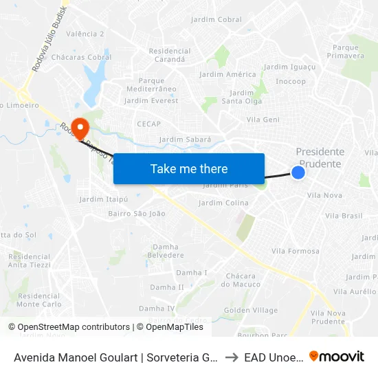 Avenida Manoel Goulart | Sorveteria Gygabon to EAD Unoeste map