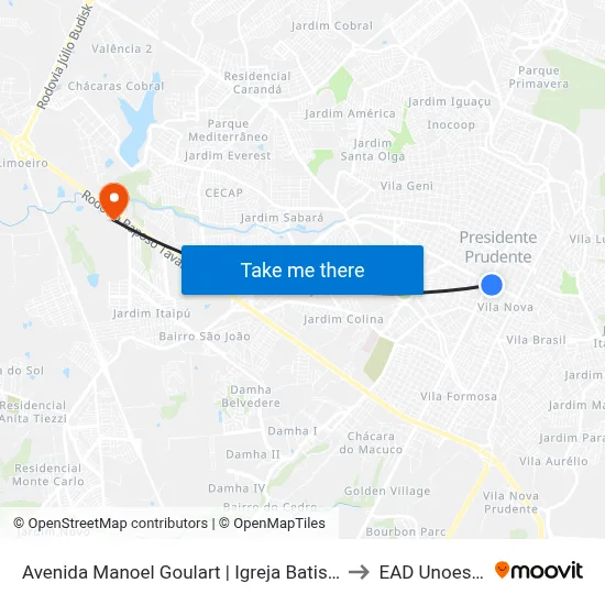 Avenida Manoel Goulart | Igreja Batista to EAD Unoeste map