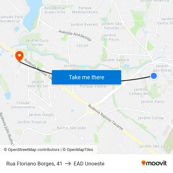 Rua Floriano Borges, 41 to EAD Unoeste map