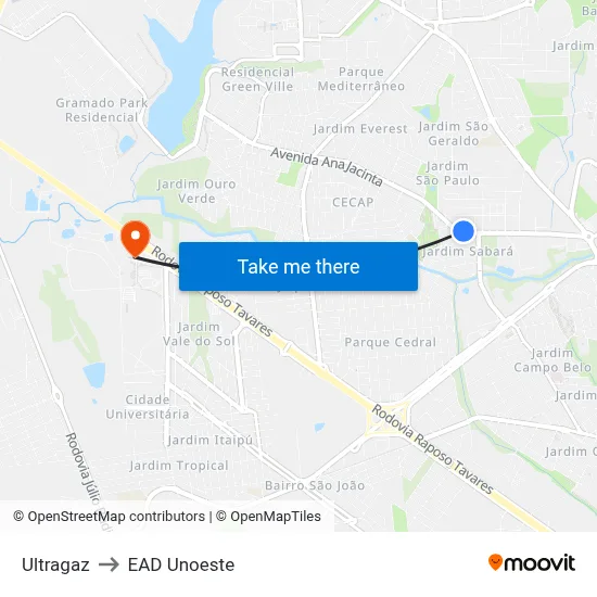 Ultragaz to EAD Unoeste map