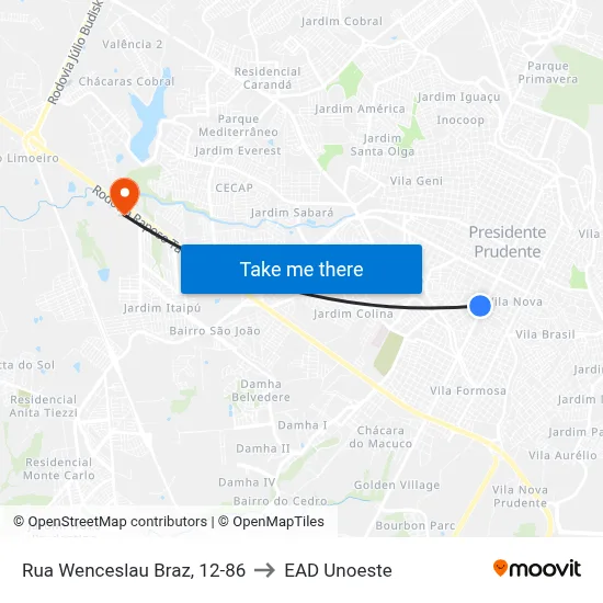 Rua Wenceslau Braz, 12-86 to EAD Unoeste map