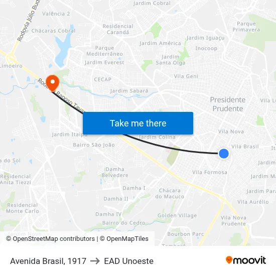Avenida Brasil, 1917 to EAD Unoeste map