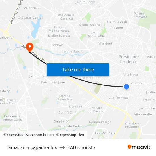 Tamaoki Escapamentos to EAD Unoeste map