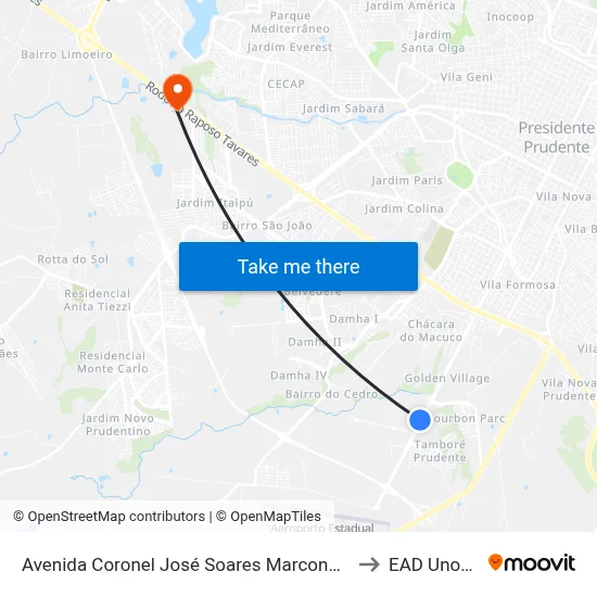 Avenida Coronel José Soares Marcondes, 5910 to EAD Unoeste map