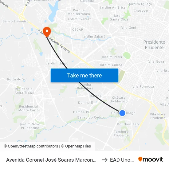 Avenida Coronel José Soares Marcondes, 5701 to EAD Unoeste map