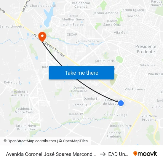 Avenida Coronel José Soares Marcondes, 4527-4629 to EAD Unoeste map
