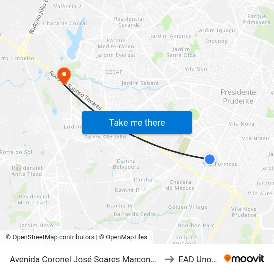 Avenida Coronel José Soares Marcondes, 3518 to EAD Unoeste map