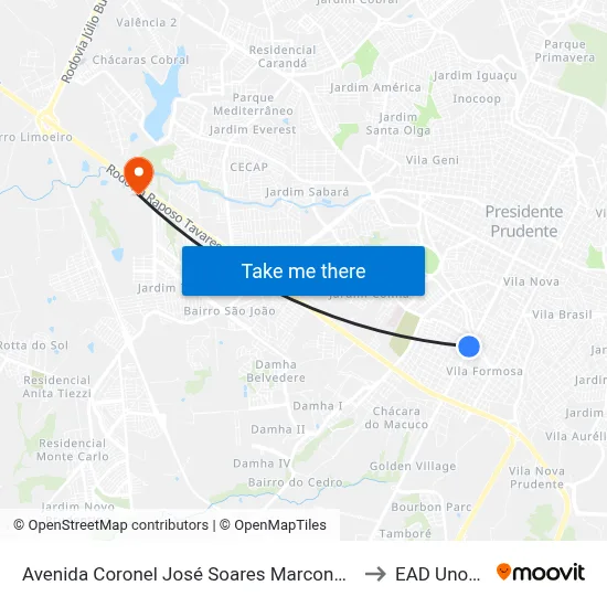 Avenida Coronel José Soares Marcondes, 3200 to EAD Unoeste map