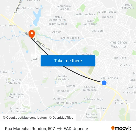 Rua Marechal Rondon, 507 to EAD Unoeste map