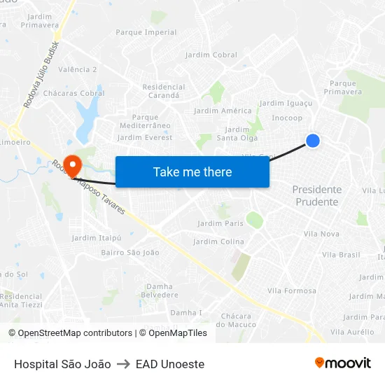 Hospital São João to EAD Unoeste map