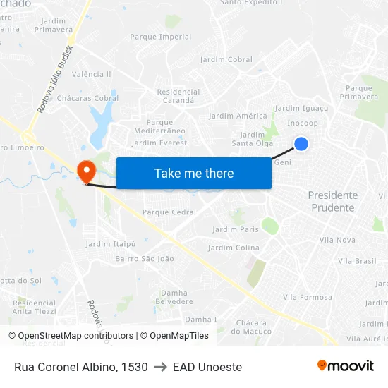 Rua Coronel Albino, 1530 to EAD Unoeste map