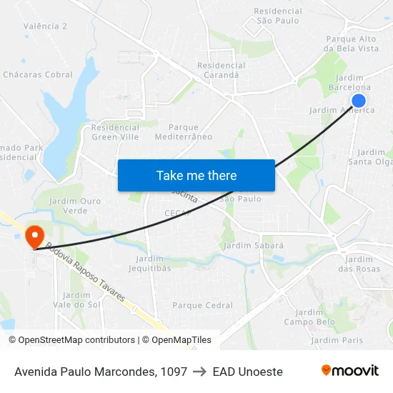 Avenida Paulo Marcondes, 1097 to EAD Unoeste map
