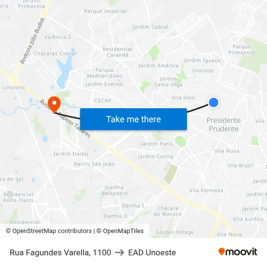 Rua Fagundes Varella, 1100 to EAD Unoeste map