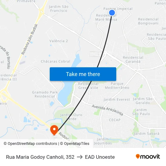 Rua Maria Godoy Canholi, 352 to EAD Unoeste map