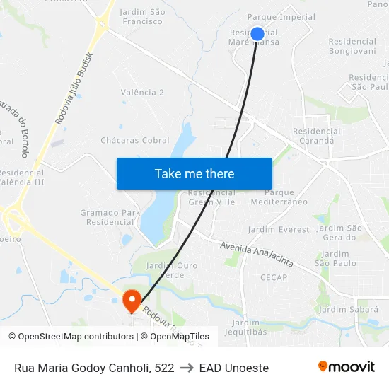 Rua Maria Godoy Canholi, 522 to EAD Unoeste map
