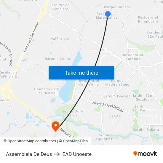 Assembleia De Deus to EAD Unoeste map
