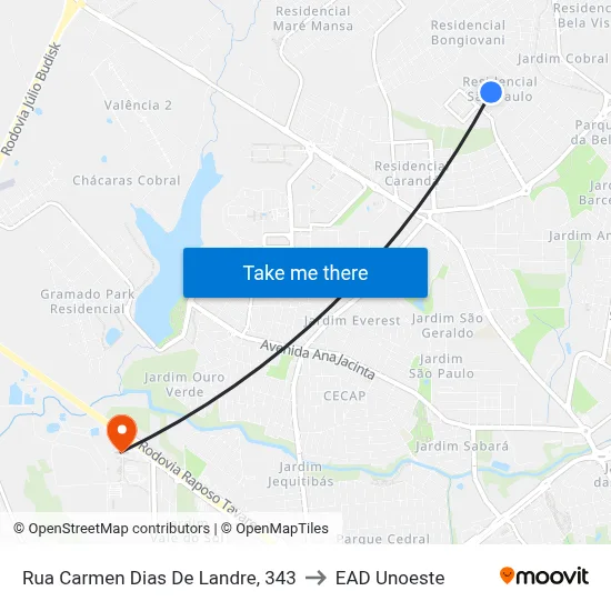 Rua Carmen Dias De Landre, 343 to EAD Unoeste map